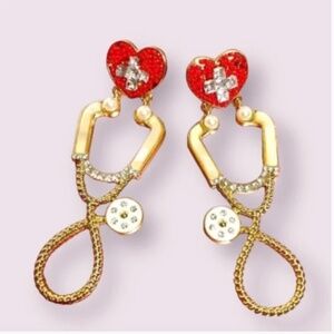 ❤️ FREE Nurse Medicine Stethoscope Doctor School Rhinestone Artsy Hip Earrings
